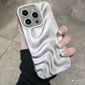 iPhone Phone Case Matte Silver Chrome Ripples 3D Wave Pattern